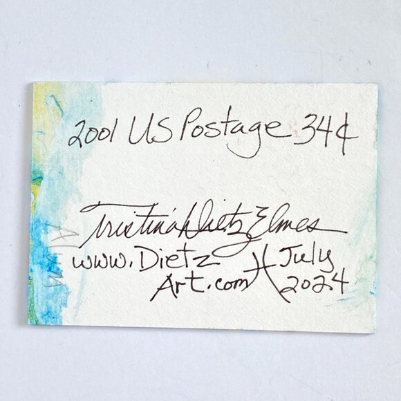 ACEO Original Mixed Media Art 2001 US Apple Postage Stamp Trade Card ATC - Picture 2 of 2